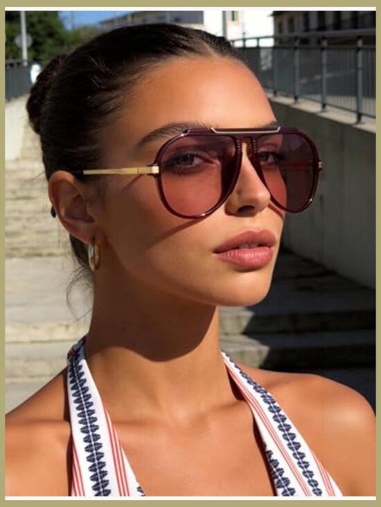 Retro Oversized Aviator Sunglasses Gold Metal Frame UV Protection main image 7